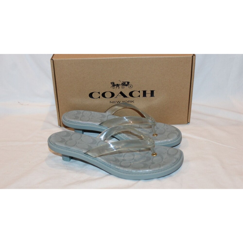 Coach Women's Jelly Slip On Kitten Heel Sandals Sea Mist NEW SZ 7